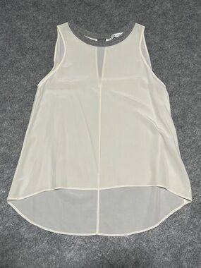 Sandro Silk Cream Sleeveless Chiffon High-Low Tank with Gray Trim